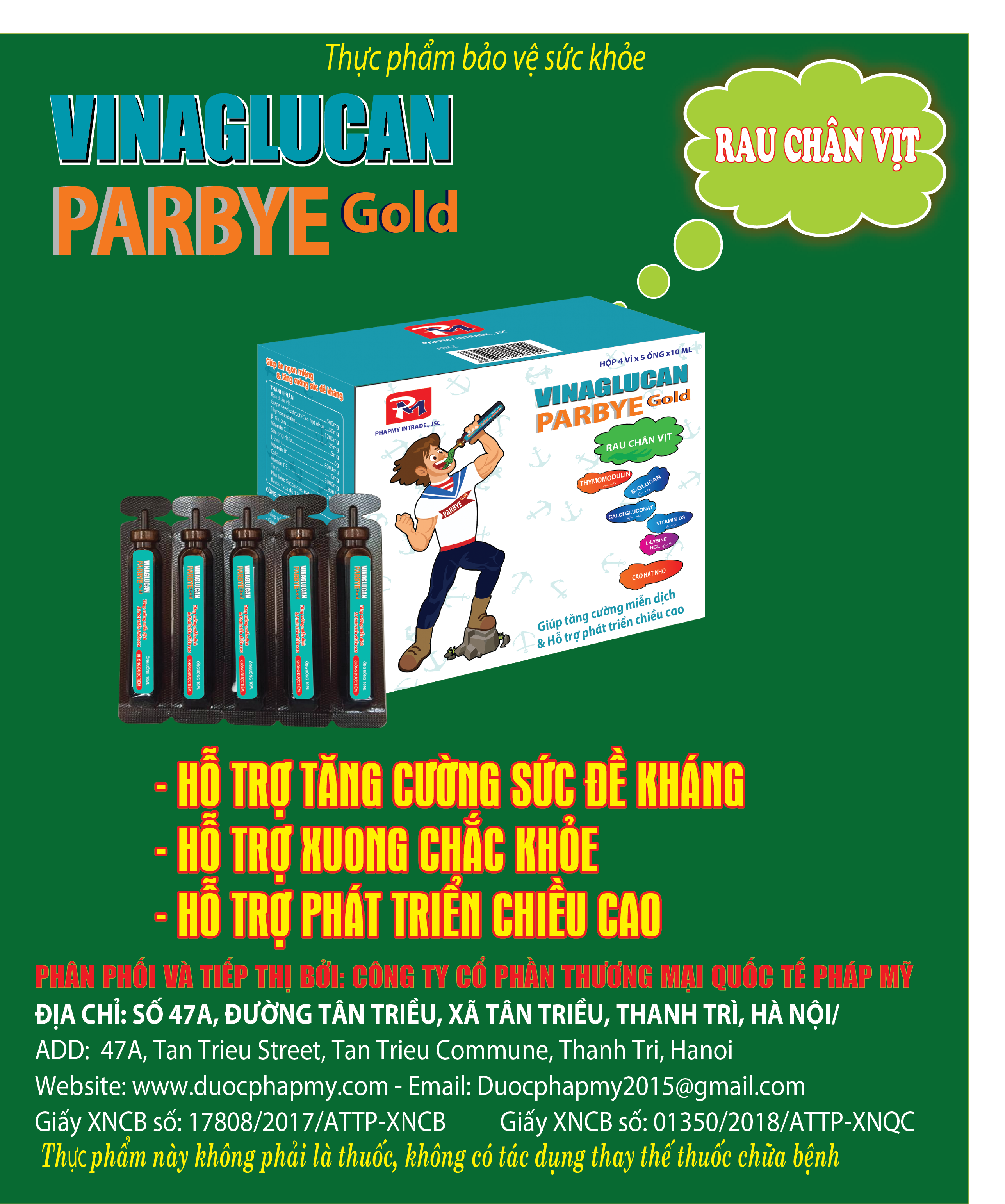 SIRO TĂNG CƯỜNG MIỄN DỊCH VÀ PHÁT TRIỂN CHIỂU CAO: VINAGLUCAN PARBYE gold