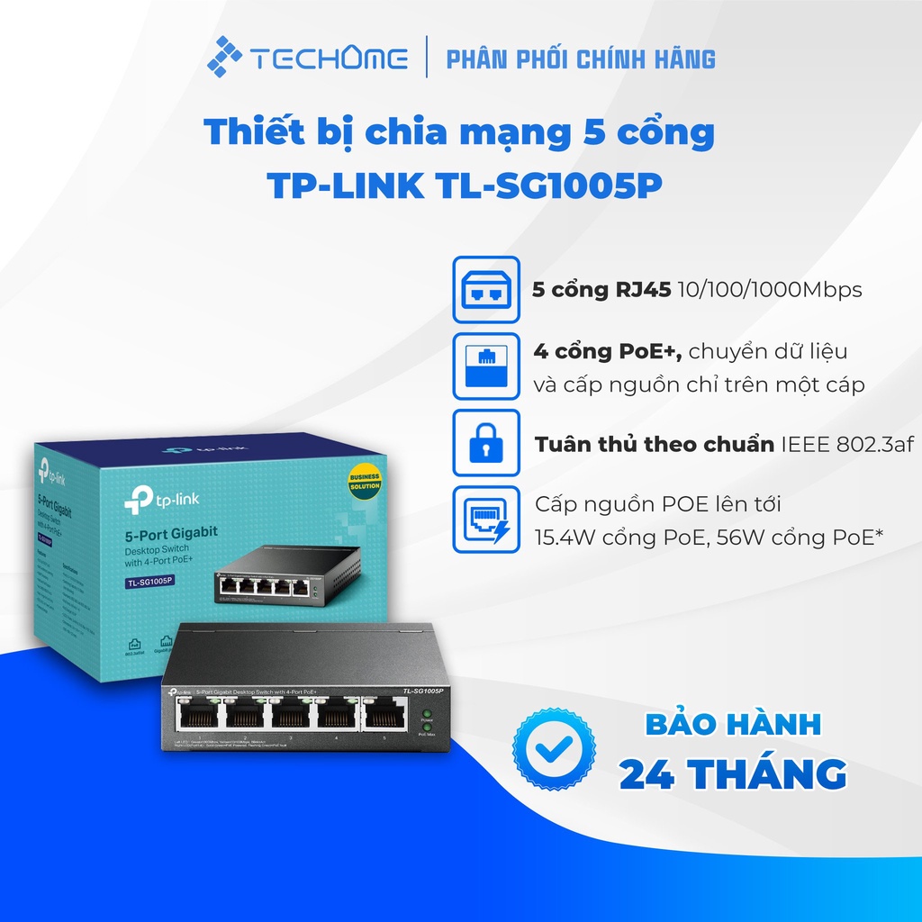 Thiết bị chia mạng switch để bàn tp-link tl-sg1005p 4 cổng poe 10/100/1000mbps tổng nguồn 65w