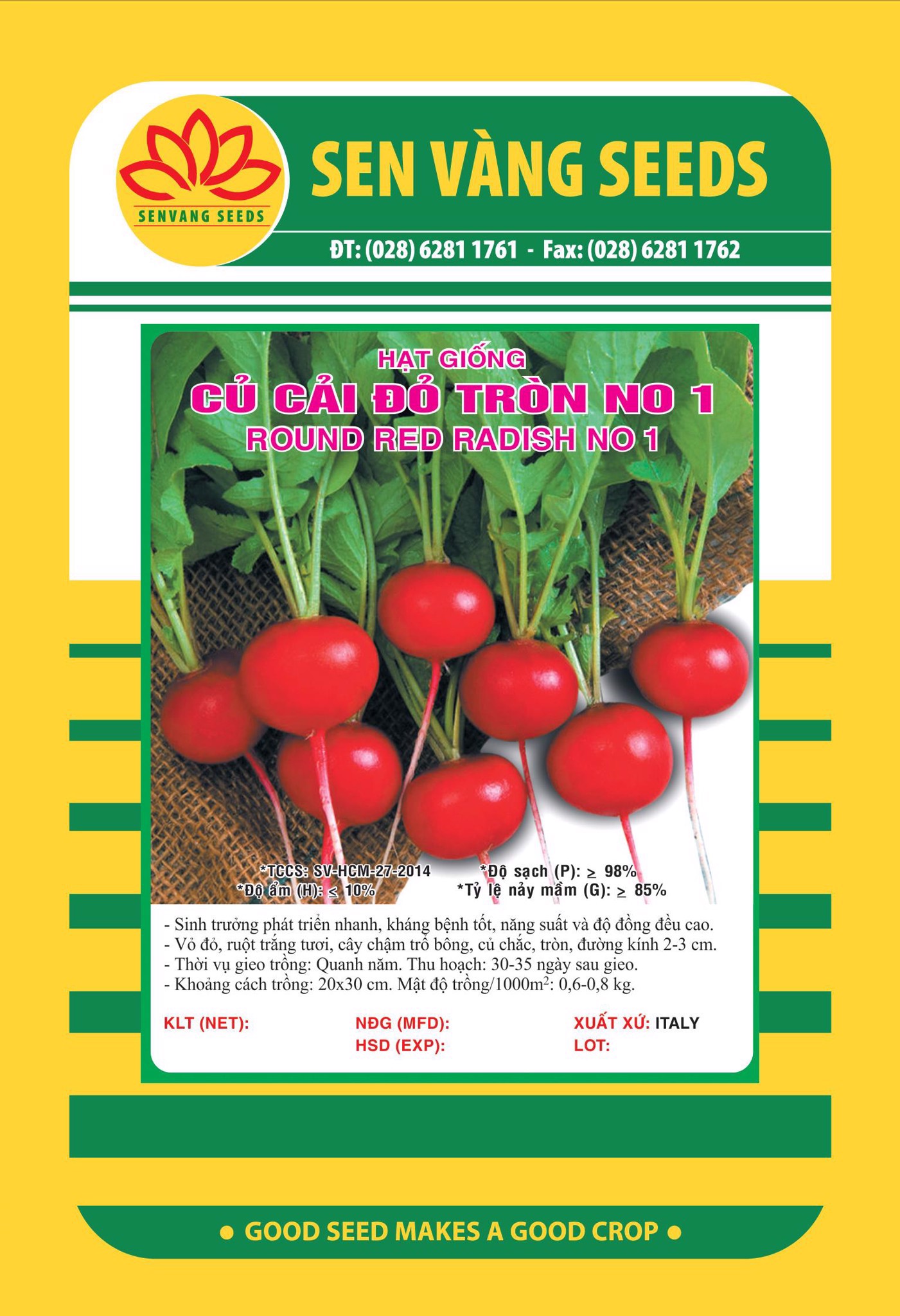 Hạt giống củ cải đỏ tròn sen vàng gói 10gram