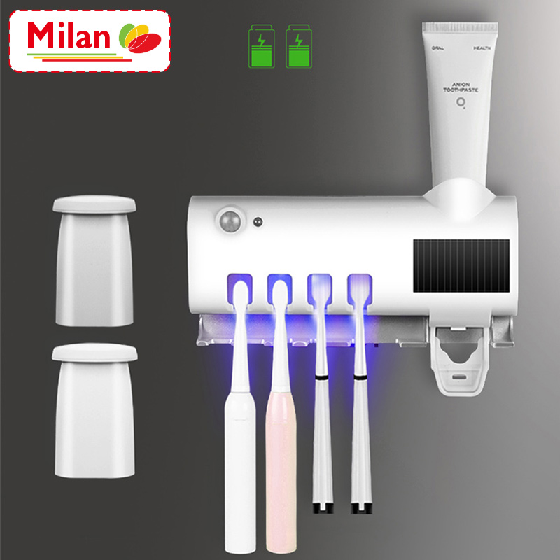 Hộp đựng bàn chải và kem đánh răng 3 in 1 cảm biến hồng ngoại thông minh tự động làm sạch đầu bàn chải, giá để bàn chải đánh răng treo tường đèn LED ban đêm tự động phát sáng, kệ treo bàn chải đánh răng nặn kem tự động