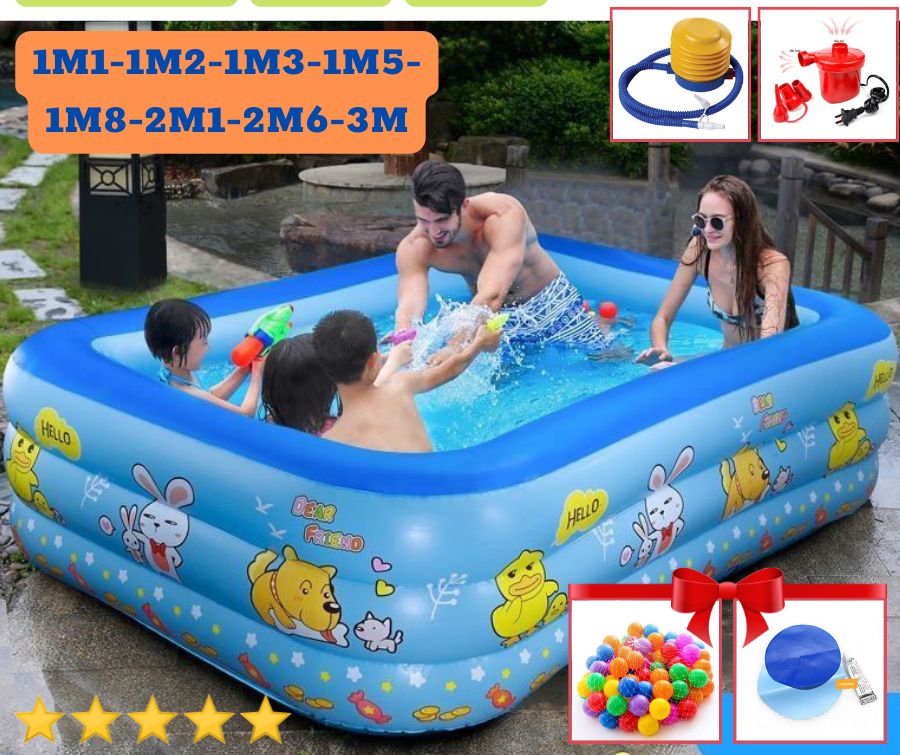 [TẶNG BÓNG] HỒ BƠI cho bé 3 tầng loại 2M6, 2m1 và 1m8,1M5, bể bơi CHO BÉ tặng kèm bơm điện, bể bơi p