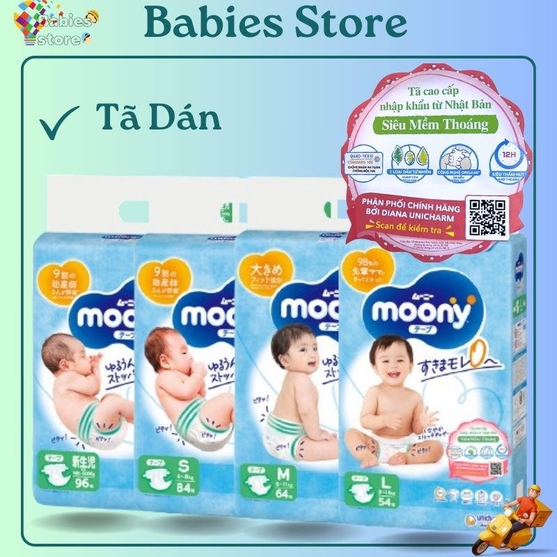 Tã bỉm moony xanh dán nhập khẩu nhật bản nb96/s84/m64/l54