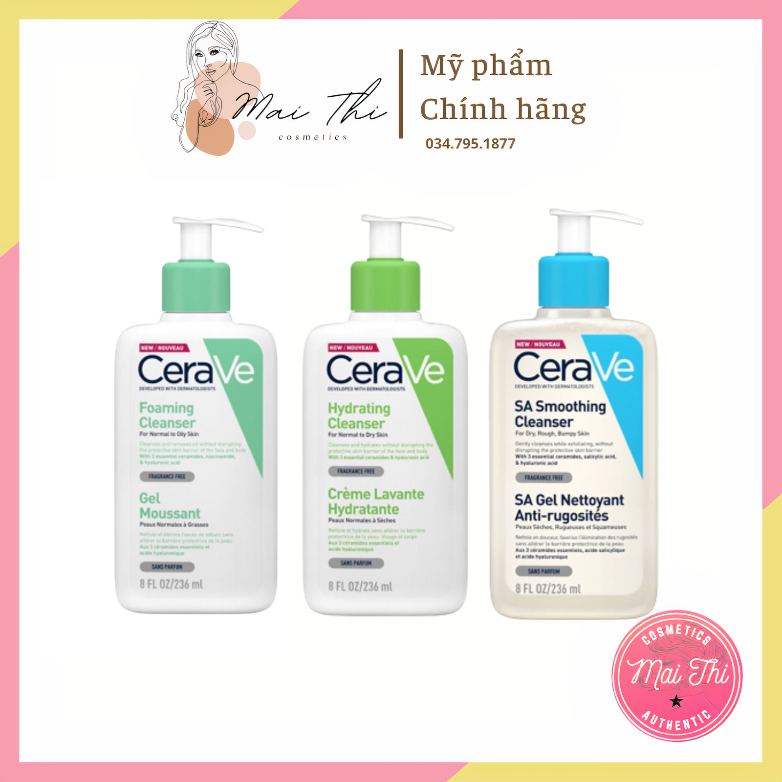 Sữa rửa mặt dịu nhẹ cerave cho da dầu và da khô, da mụn 236ml - bản pháp