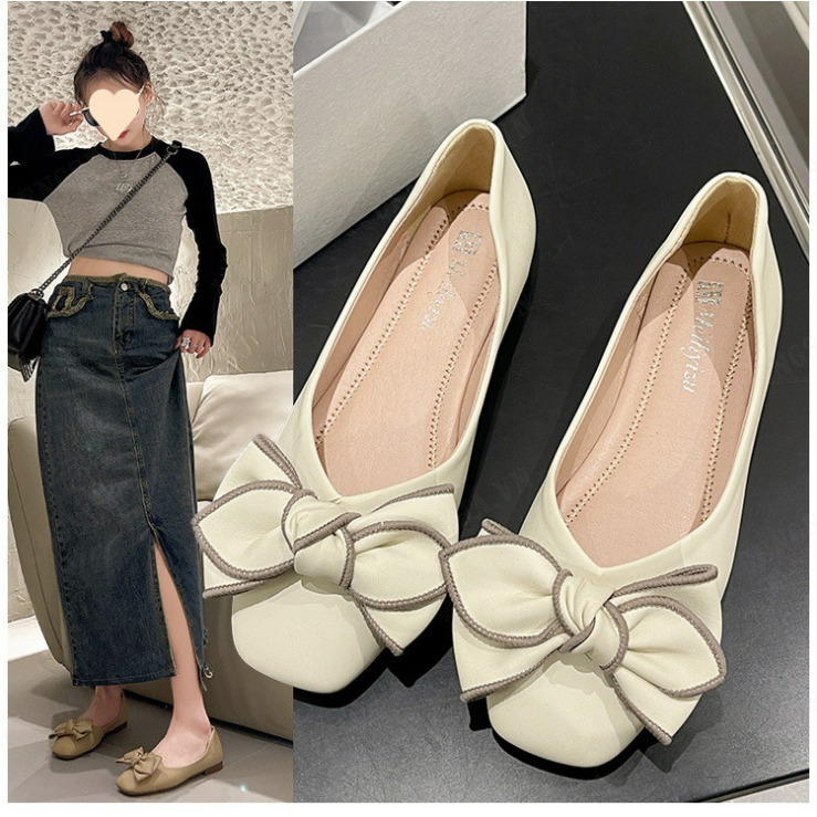 cengsha Lightmouthed bean shoes bowtied bean shoes women s flatsoled shoes