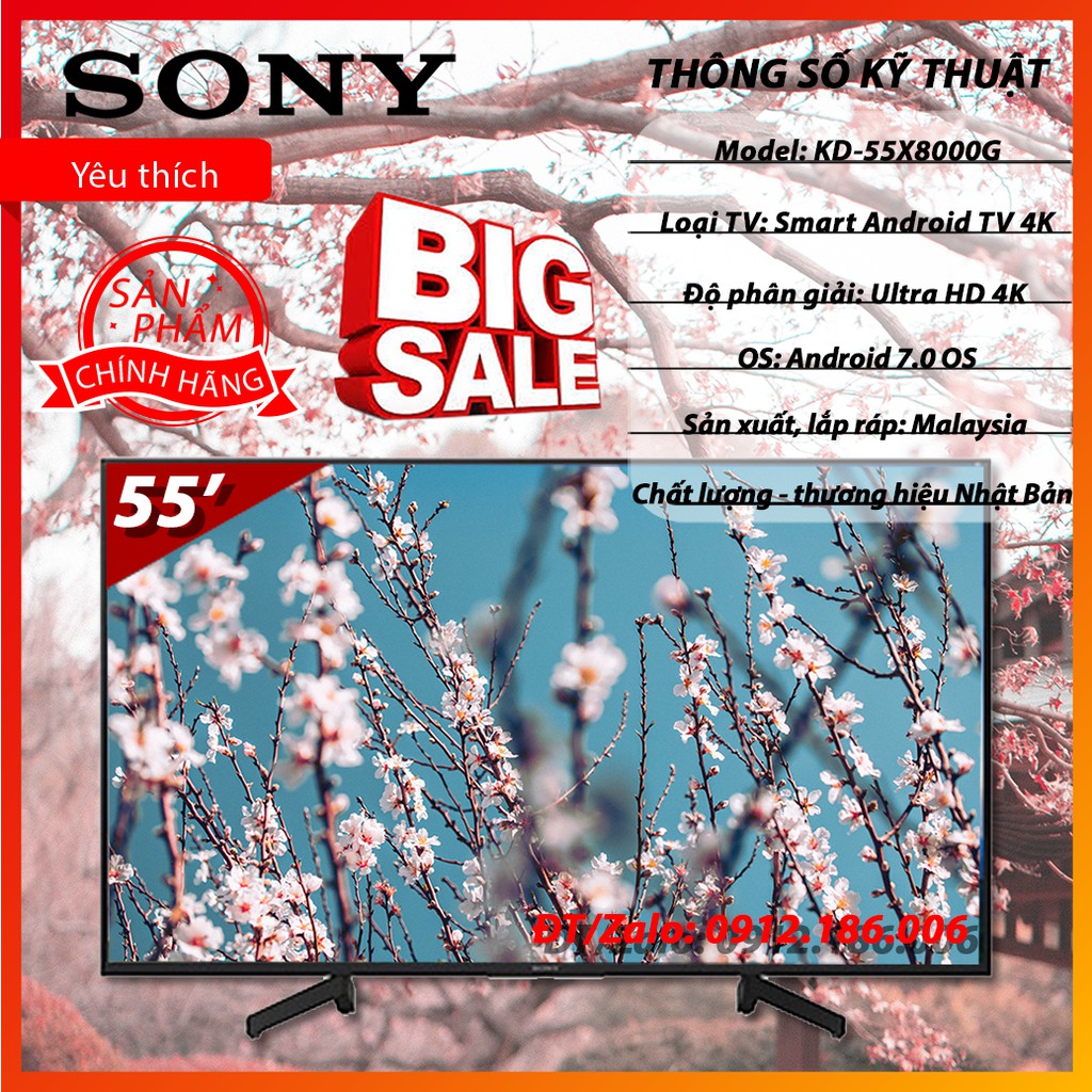 Android tivi sony 4k 55 inch kd-55x8000g - hàng chính hãng