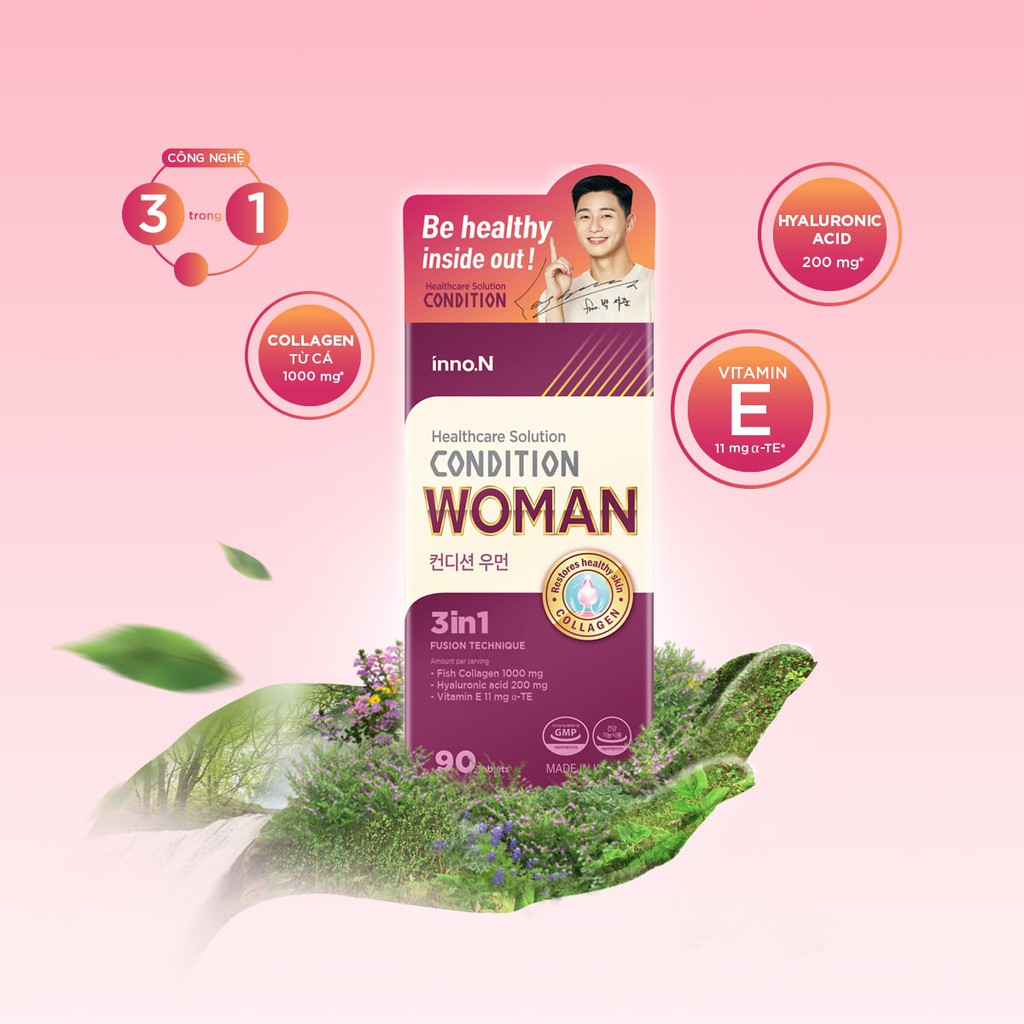 Viên uống sáng da colagen, condition woman, tinh chất colagen tự nhiên chiết xuất từ cá, hỗ trợ tăng cường vẻ đẹp làn da