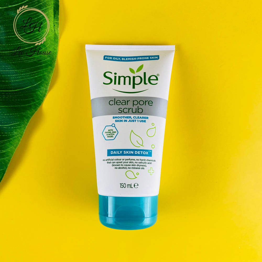 Sữa rửa mặt tẩy tế bào chết da dầu mụn Simple Clear Pore Scrub Daily Skin Detox 150ml