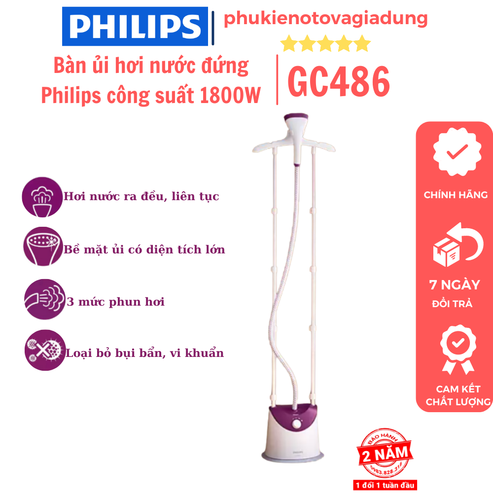 Bàn ủi hơi nước đứng có giá đỡ Philips GC486 1800W bảo hành 24 tháng