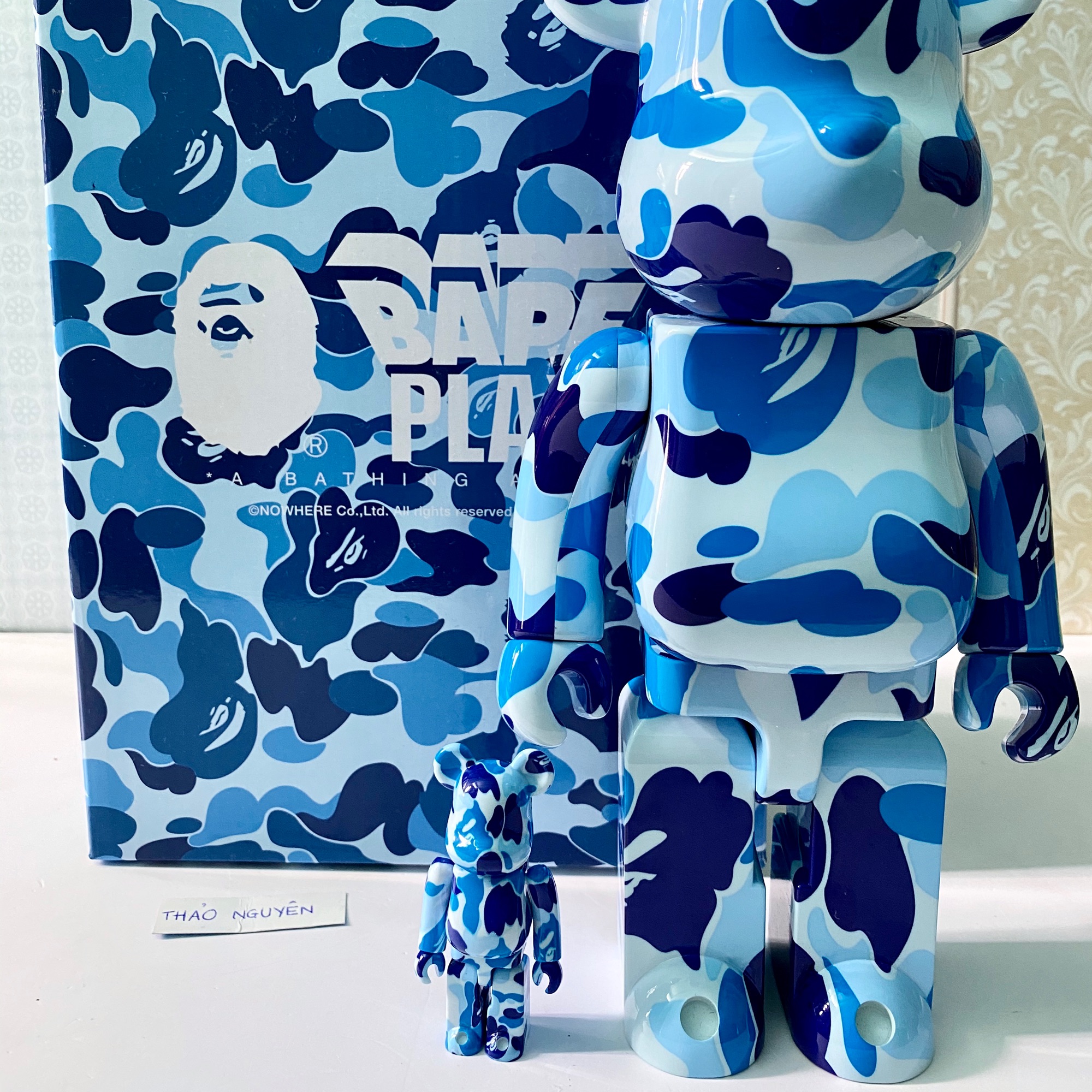 Bearbrick x BAPE ABC Camo Shark 100% & 400% Set Clear Blue