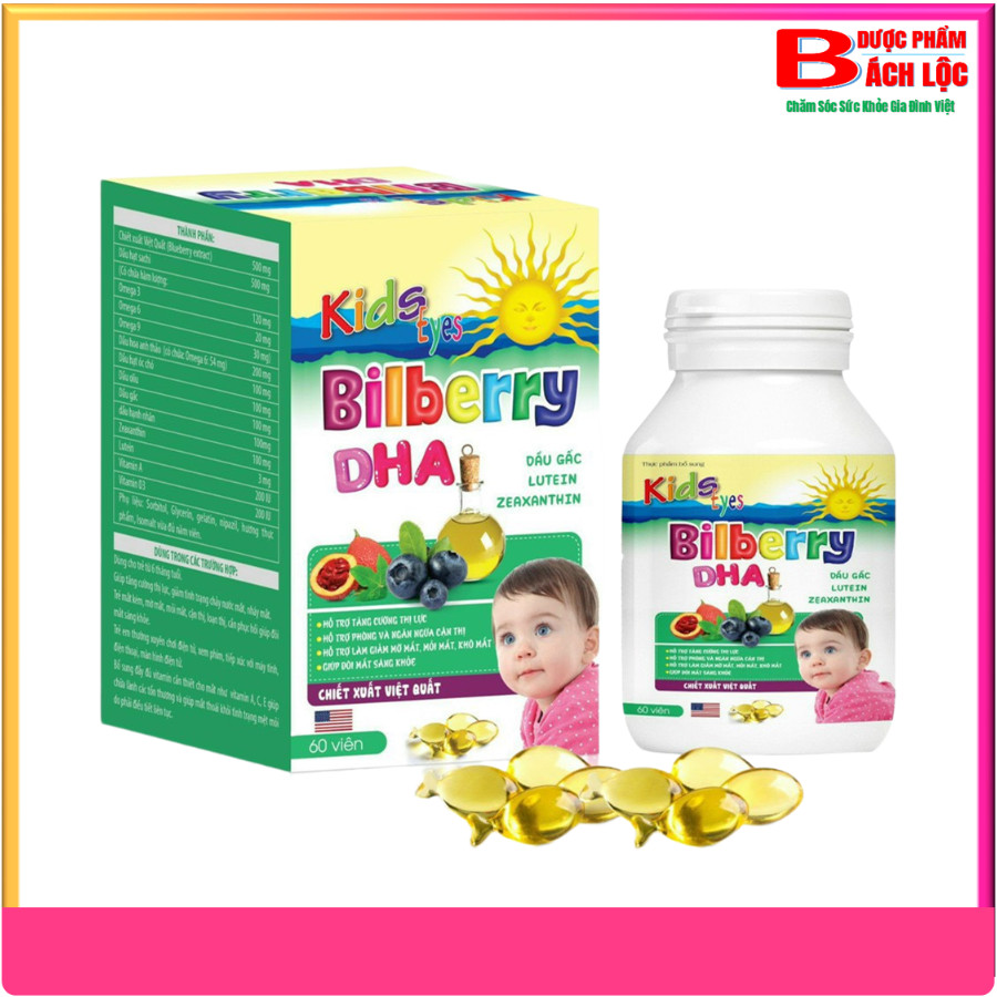 Viên Uống Kids Eyes Lutein Bilberry DHA Hỗ Trợ Tăng Cường Thị Lực, Phòng Ngừa Và Ngăn Thị Lực, Giảm Mỏi Mắt, Khô Mắt, Giúp Mắt Sáng Khỏe - Dược Phẩm Bách Lộc