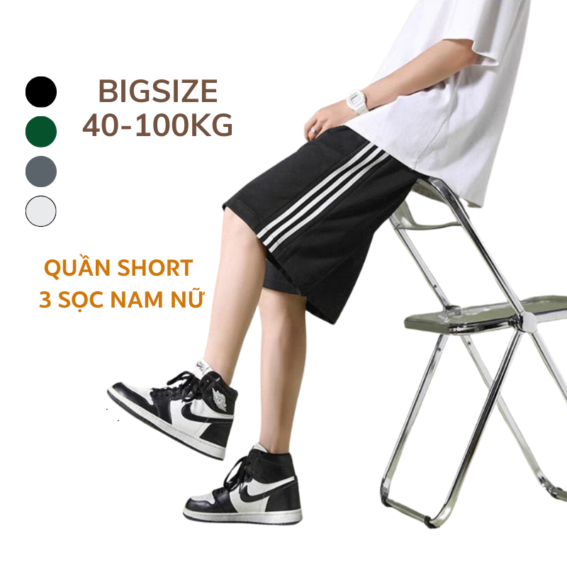 38-100kg Quần short 3 sọc unisex nam nữ thời trang bigsize Sói Store