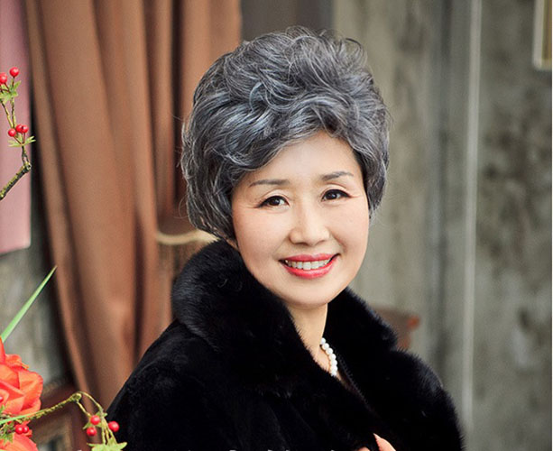 Tóc giả trung niên tém xoăn L002, màu [muối tiêu] tóc giả nữ-tặng lưới chụp