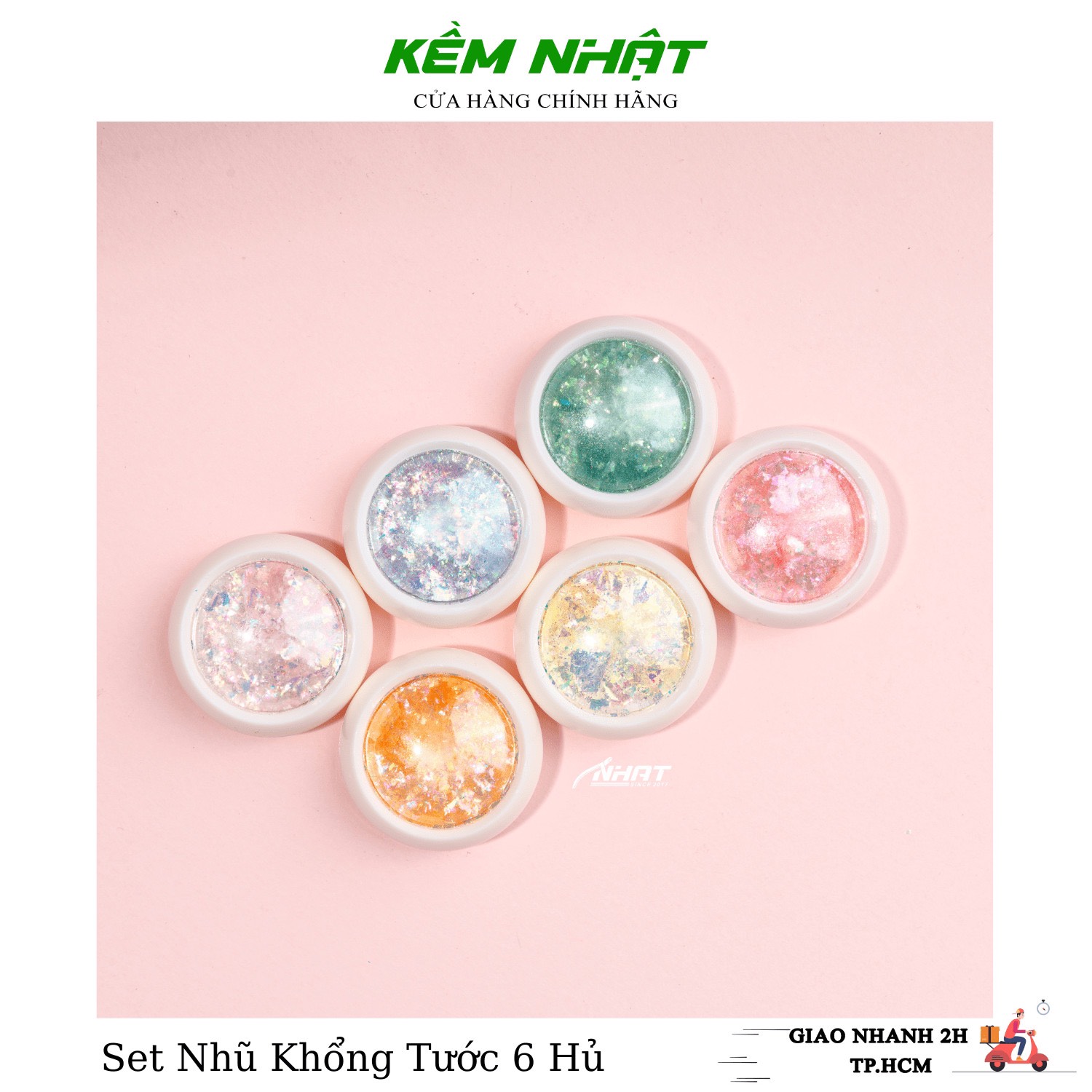 Set nhũ khổng tước 6 hủ trang trí móng