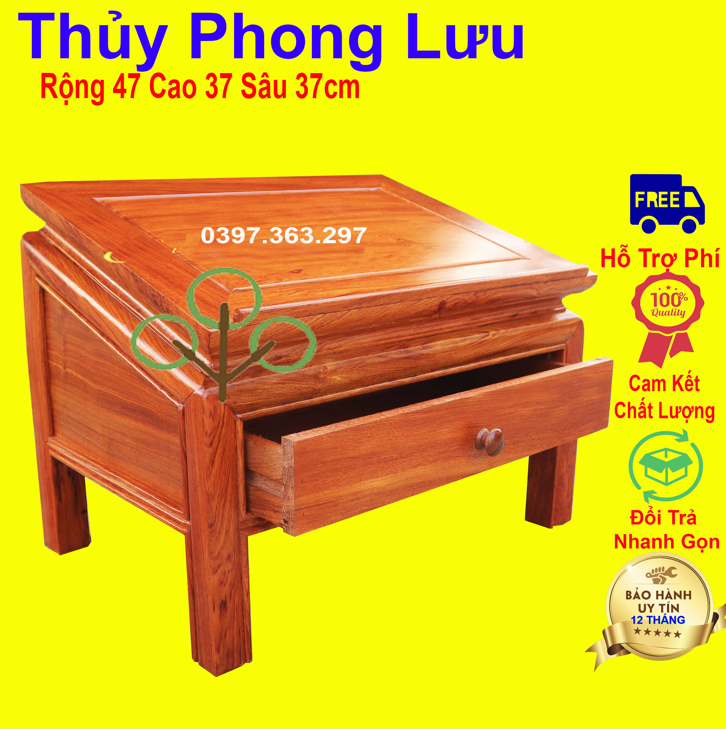 Bàn đọc kinh phật chùa gỗ hương đá phong thủy cỡ 47x37