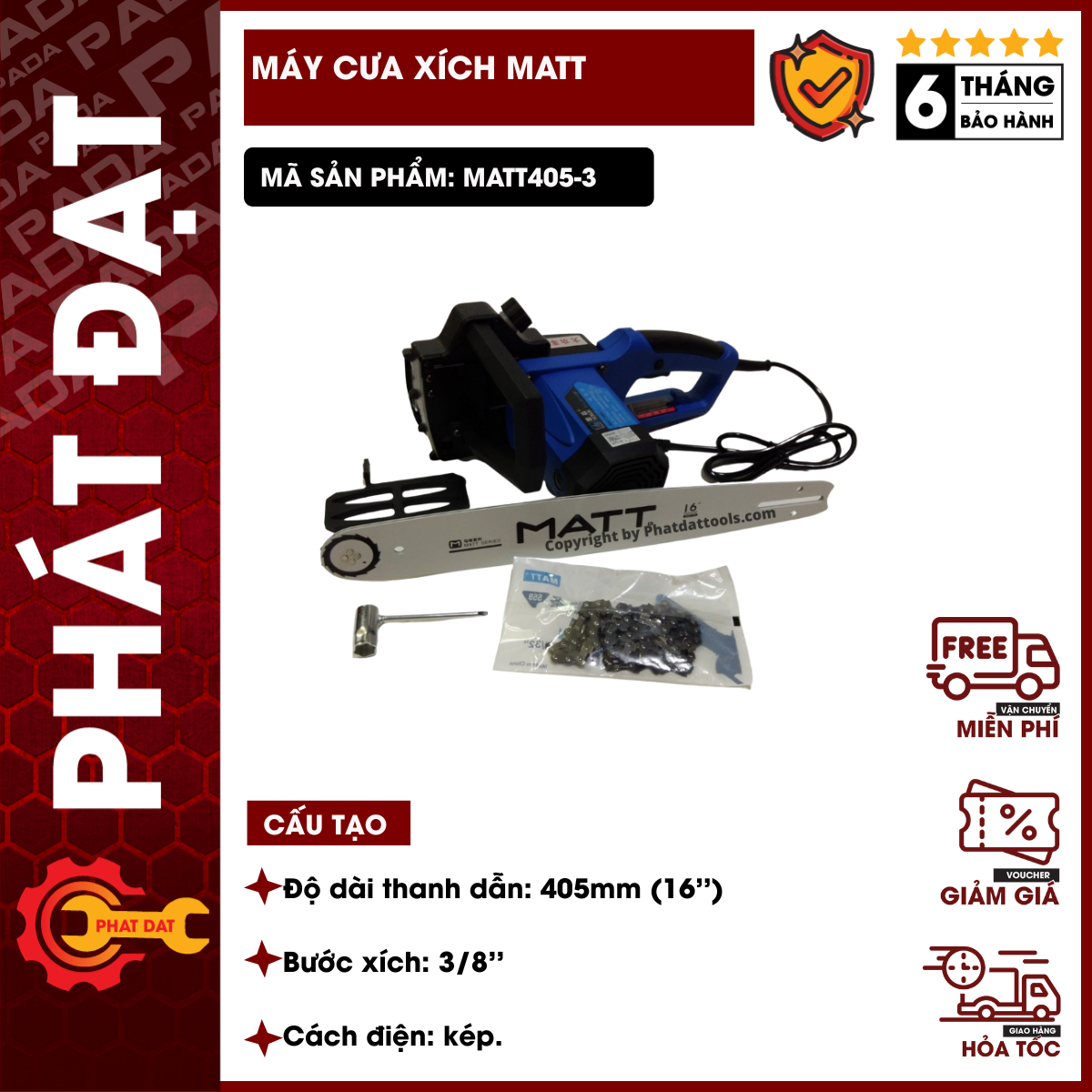 Máy cưa xích dùng điện matt405-3 cực khỏe 1900w