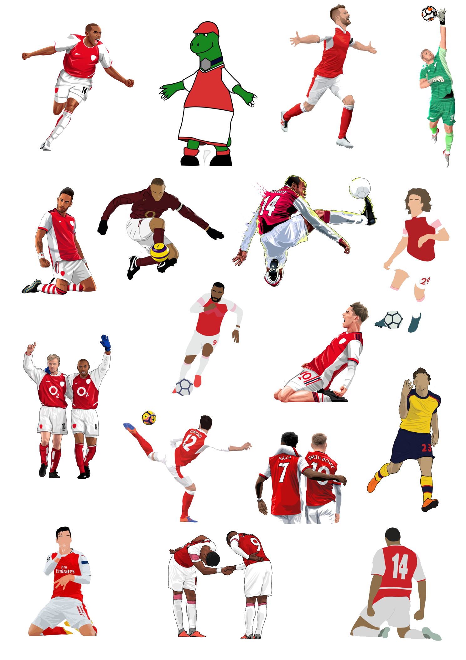 Bộ 35 hình dán CLB Arsenal, sticker pháo thủ Arsenal, hình dán bóng đá
