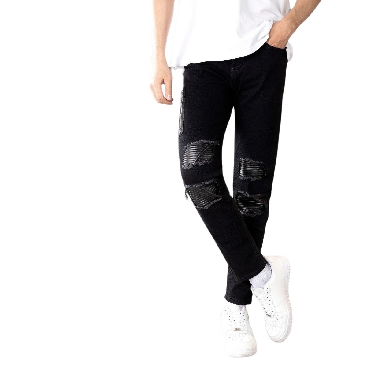 Quần jean nam màu đen đậm trơn Nuba27 chất liệu bò cao cấp co dãn 4 chiều form dáng skinny