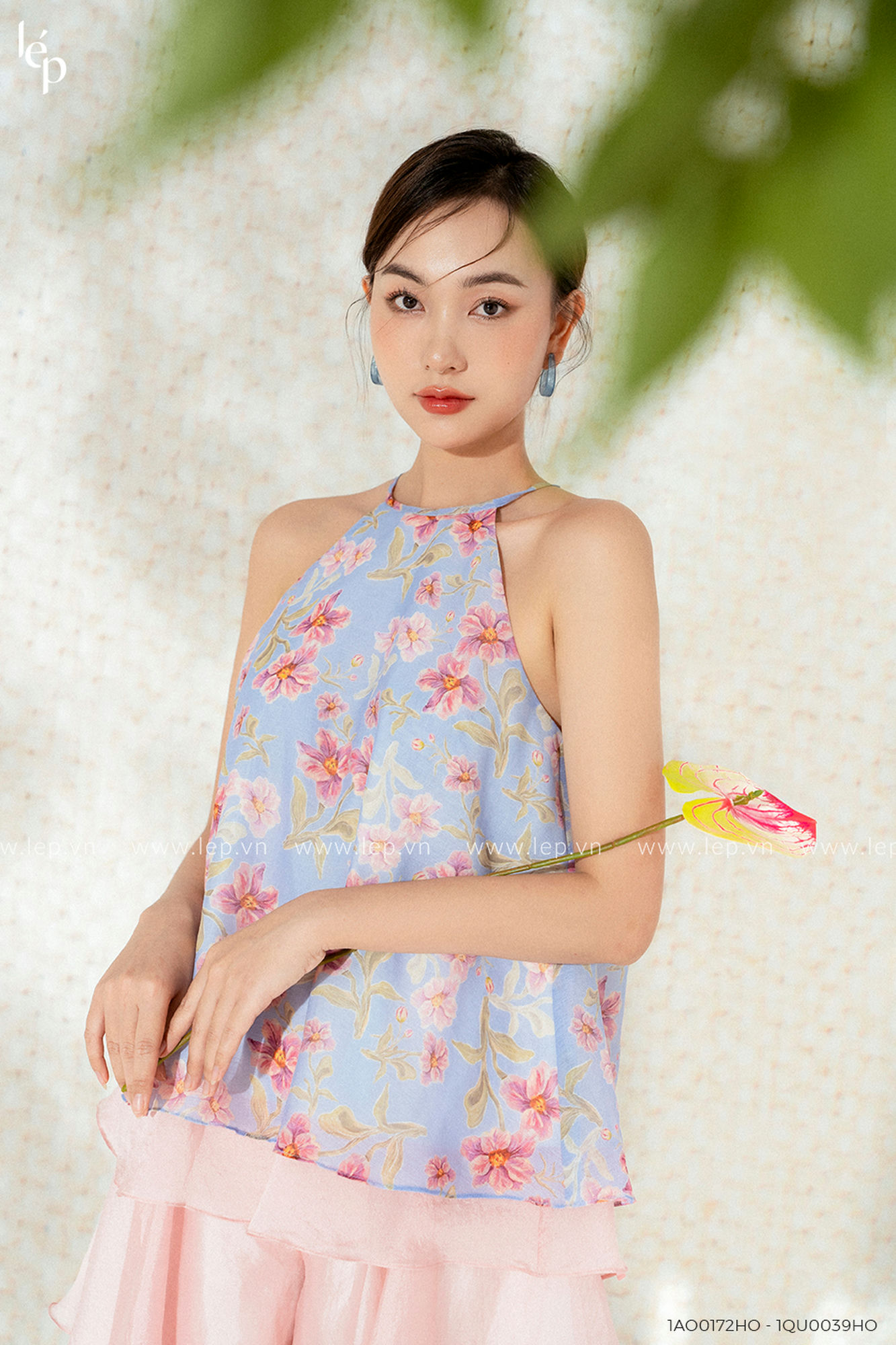 Set quần yếm hoa nhí phối tơ hồng, thiết kế tôn dáng, chất liệu cao cấp 1AO0172HO Lep'