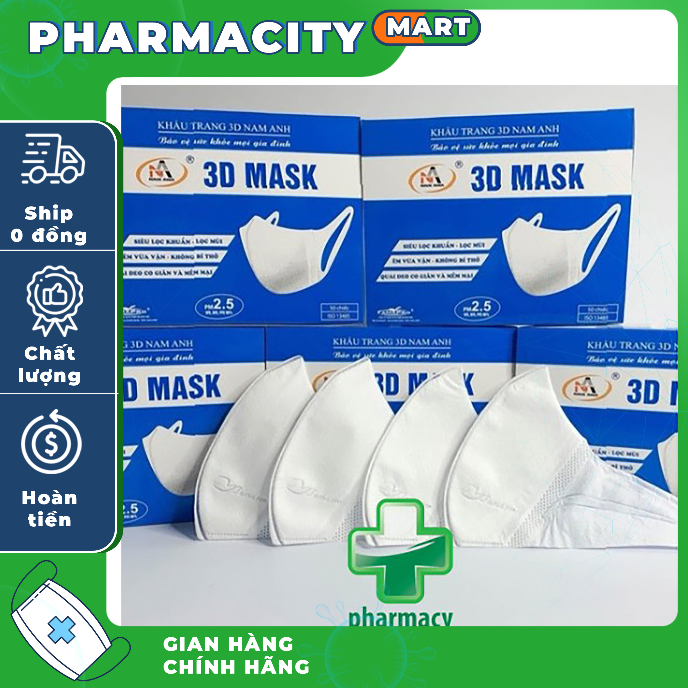 [ 1 HỘP 50 CHIẾC-  CHÍNH HÃNG ] Khẩu Trang 3D MASK NAM ANH FAMAPRO công nghệ Nhật Bản .
