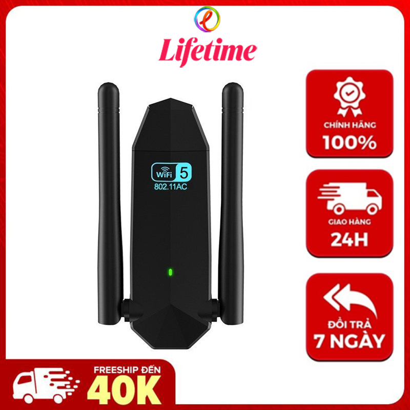 USB Wifi Cho PC 2 Râu Không Dây Băng Tần Kép 2.4Ghz 5Ghz 1300Mbps Điều Chỉnh Linh Hoạt 360 Độ Bộ Thu Sóng Wifi Chuẩn Wifi6 Kiêm Card Wifi 802.11 AC B G N Cổng USB 3.0 Tiện Lợi