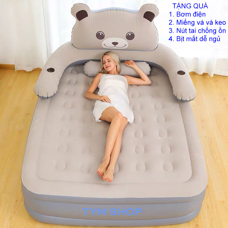 (CÓ SẴN) Giường hơi hình thú gấu xám nệm hơi 3 tầng 2 người nằm Mẫu giường trẻ em Người lớn đều nằm được