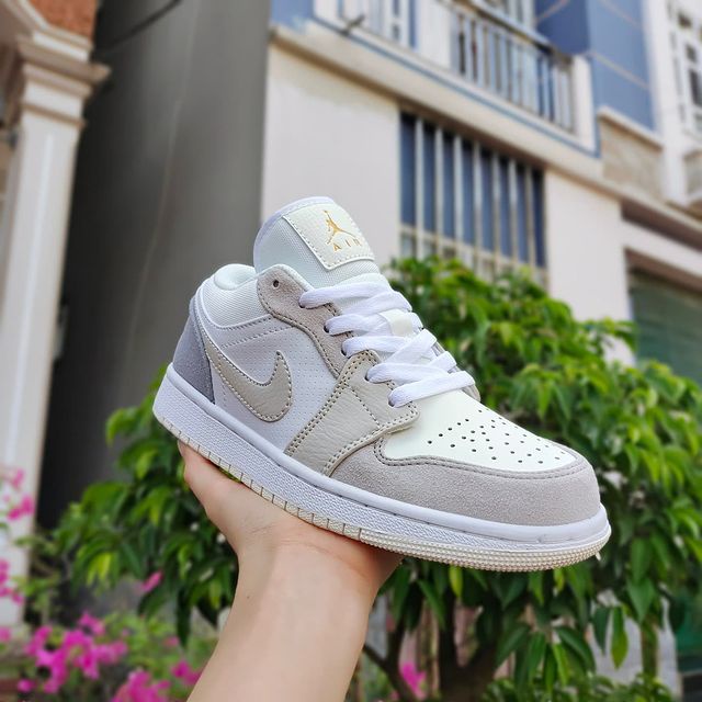 Giày 𝐉𝐨𝐫𝐝𝐚𝐧 1 low paris màu xám gót xanh nam nữ, Giày sneaker JD 1 paris cổ thấp bản đẹp 2021