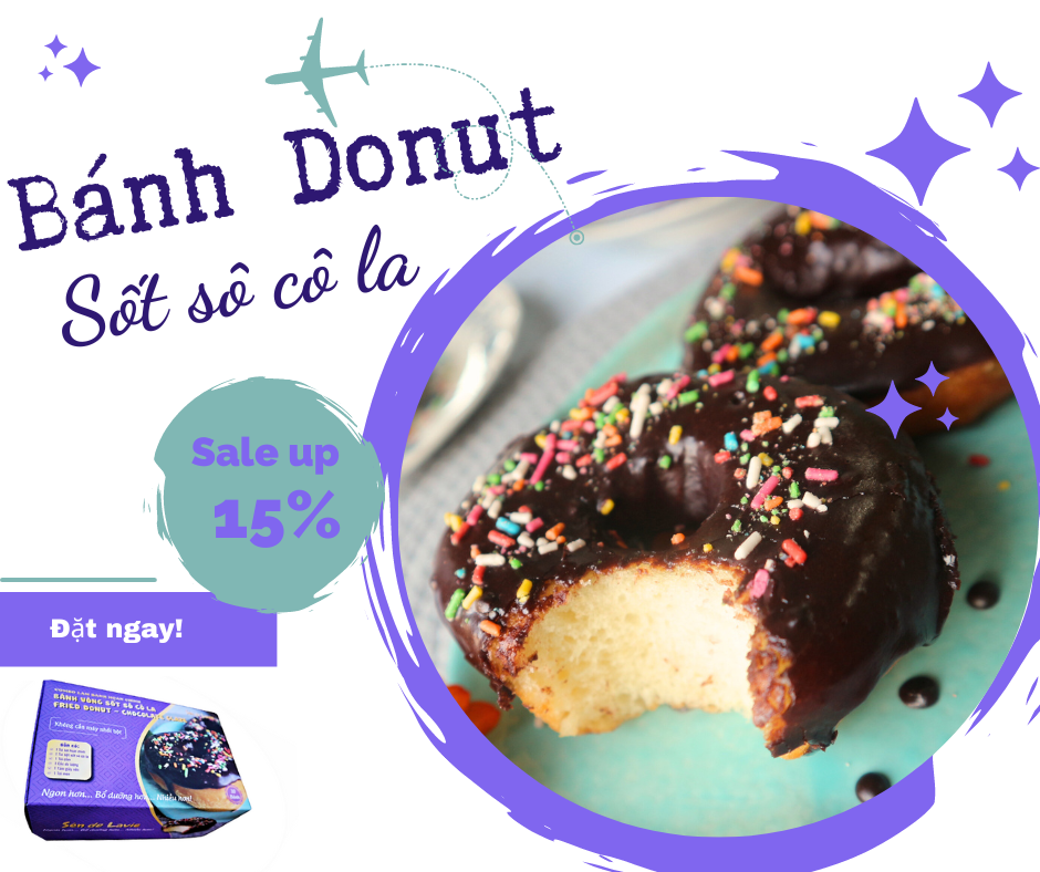 [HCM]Combo làm Bánh Donut phủ Sốt Sô cô la - Fried Donut - Chocolate Glaze - Sén de Lavie - Set bột trộn sẵn, nguyên liệu và vật dụng làm bánh ngon và tiện lợi