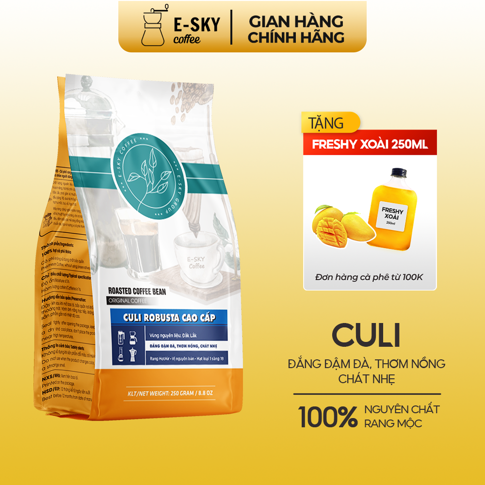Cà phê rang xay nguyên chất culi robusta e-sky coffee cafe pha phin 250g-500g