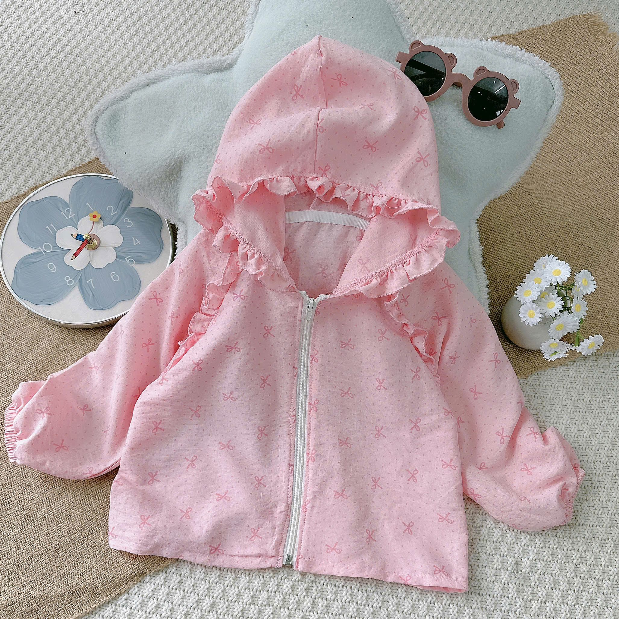 Áo Khoác chống nắng- Áo khoác nắng tia UV có mũ cho bé gái từ 1 tuổi đến 5 tuổi