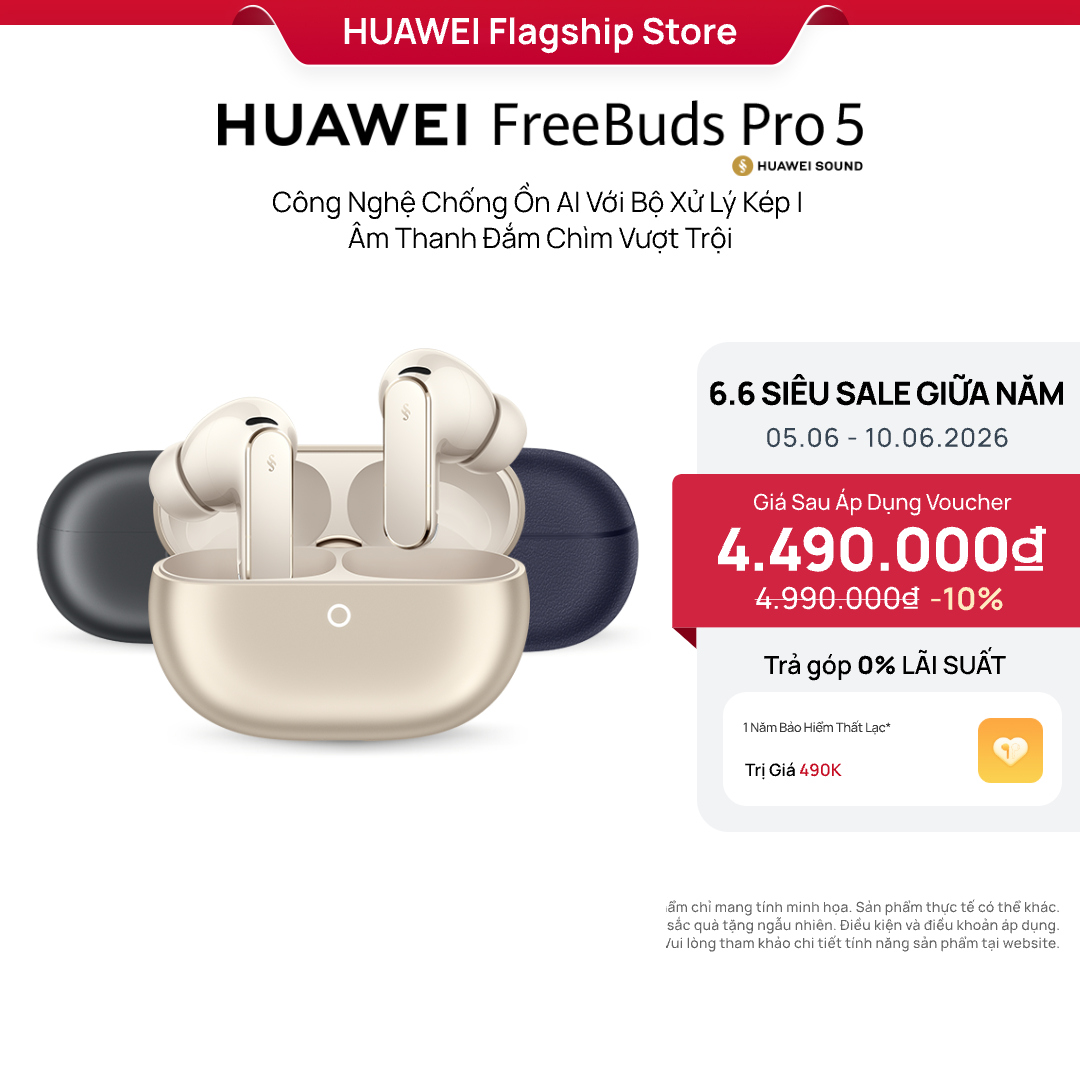 Tai Nghe HUAWEI FreeBuds Pro 5 | Công Nghệ Chống Ồn AI Với Bộ Xử Lý Kép | Âm Thanh Đắm Chìm Vượt Trội