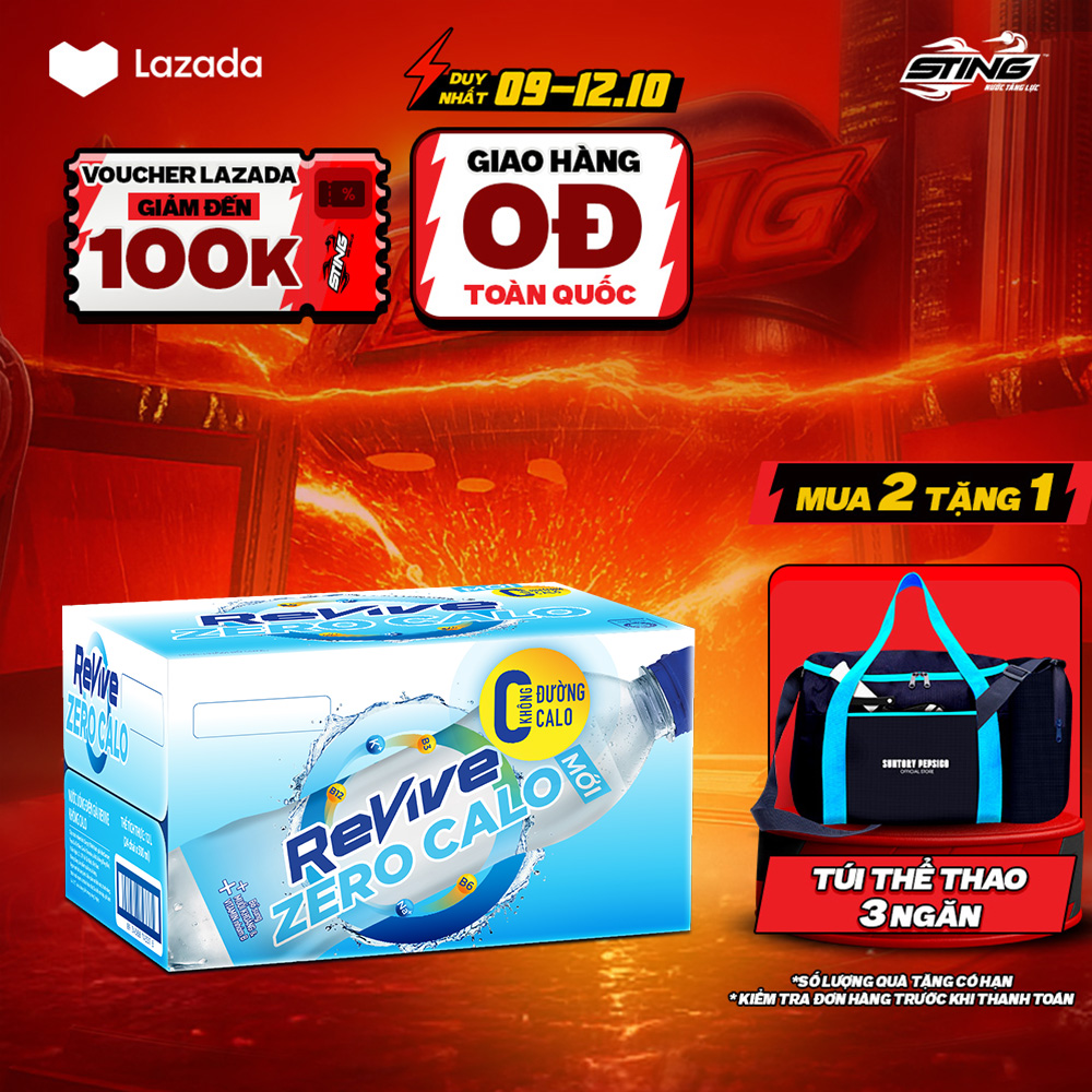 [SALE 10.10-VC ĐẾN 12%] Thùng 24 Chai Nước Điện Giải Thể Thao Revive Không Calo, Không Đường (450ml/chai)