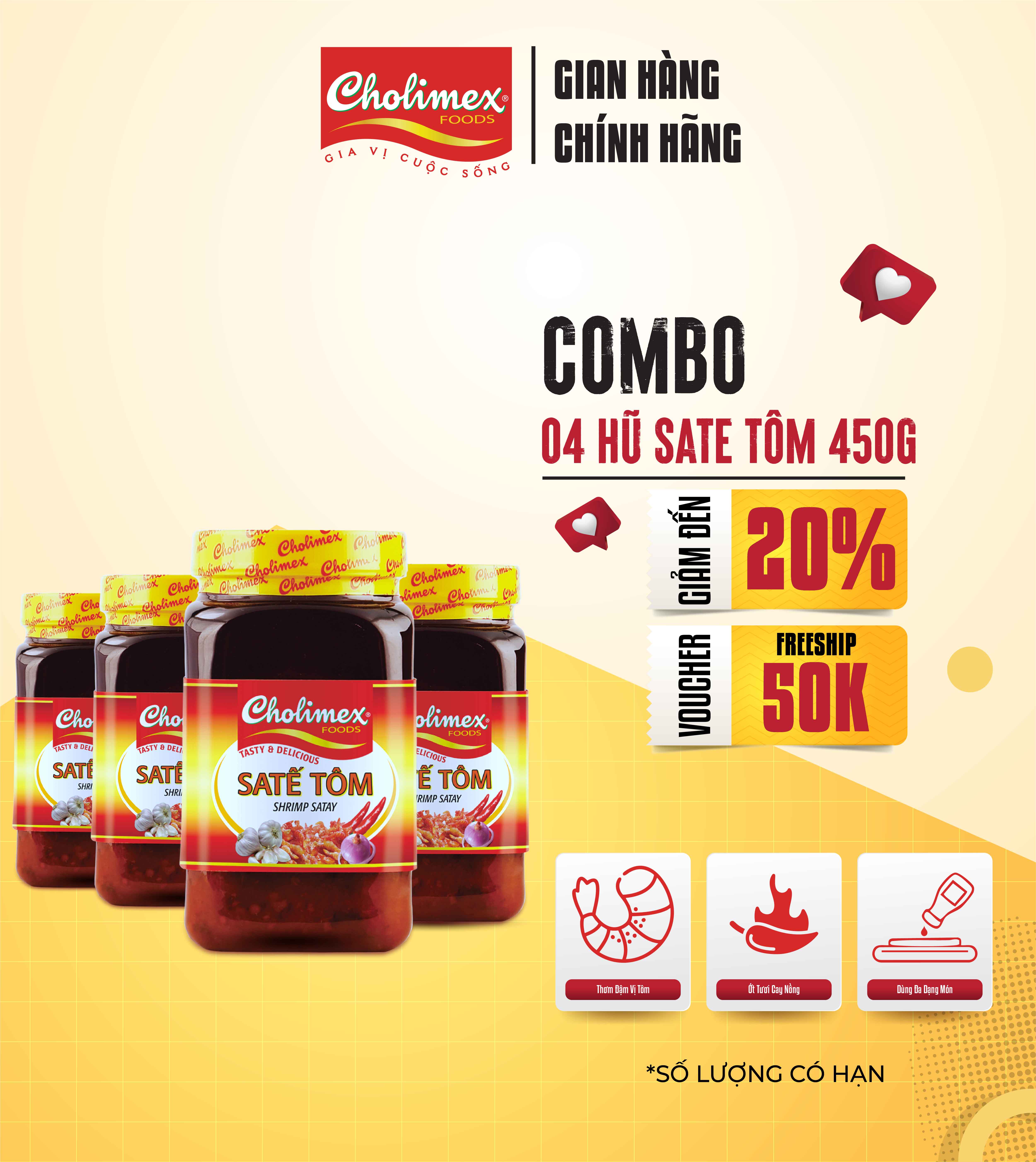 Combo 4 Hũ Sa Tế Tôm Cholimex 450g – Gia vị cay ngon đậm đà, chính hãng Cholimex