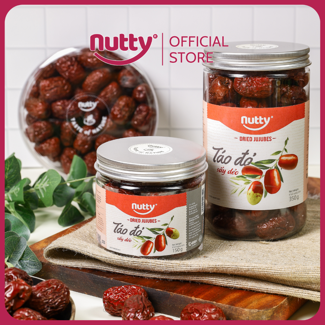 Táo đỏ sấy dẻo Nutty - Táo đỏ Tân Cương (Ruoqiang) phẩm cấp 5 sao, độ ẩm 21% đến 24% - Món ăn vặt lành mạnh