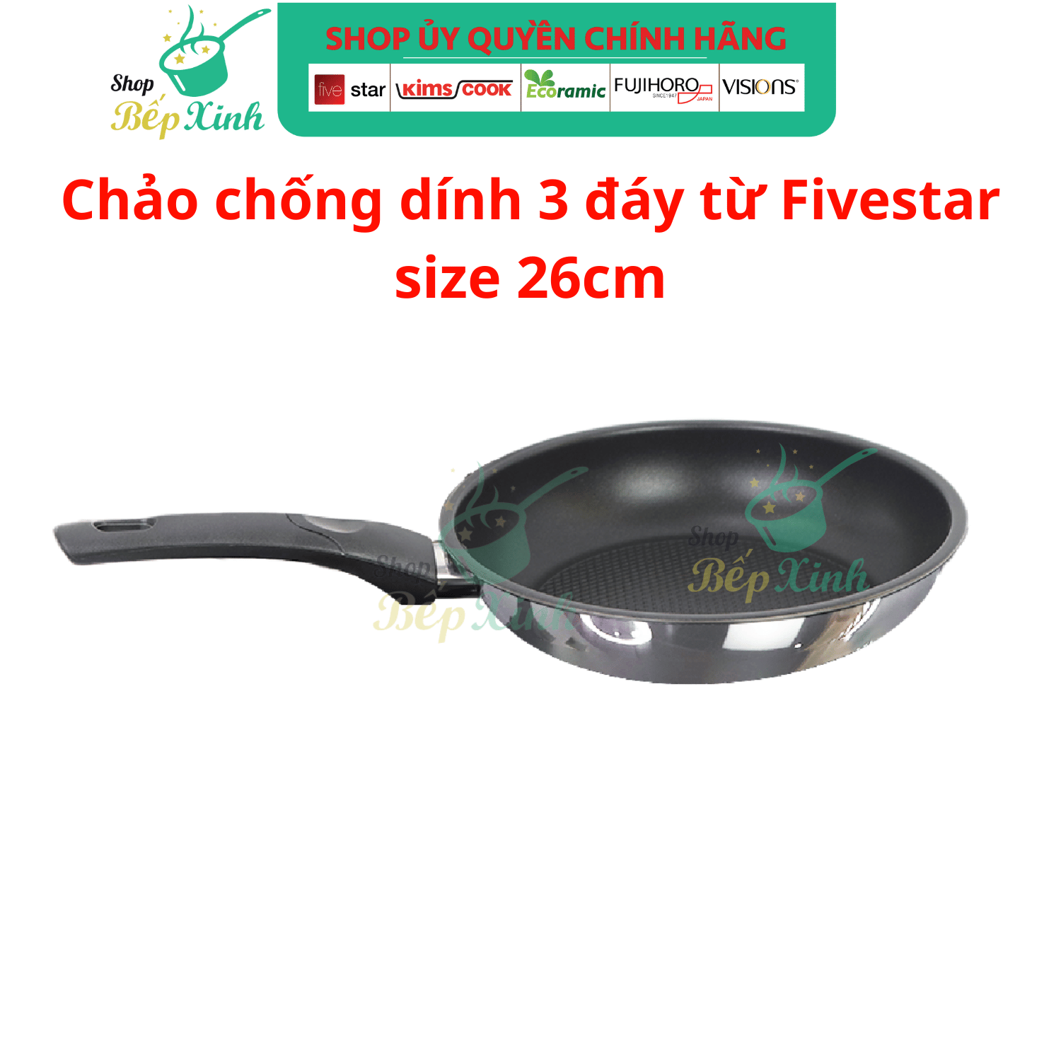 Chảo chống dính bếp từ Fivestar inox 430 size 26cm , 3 đáy dùng được mọi bếp , tay cầm cách nhiệt an toàn sử dụng