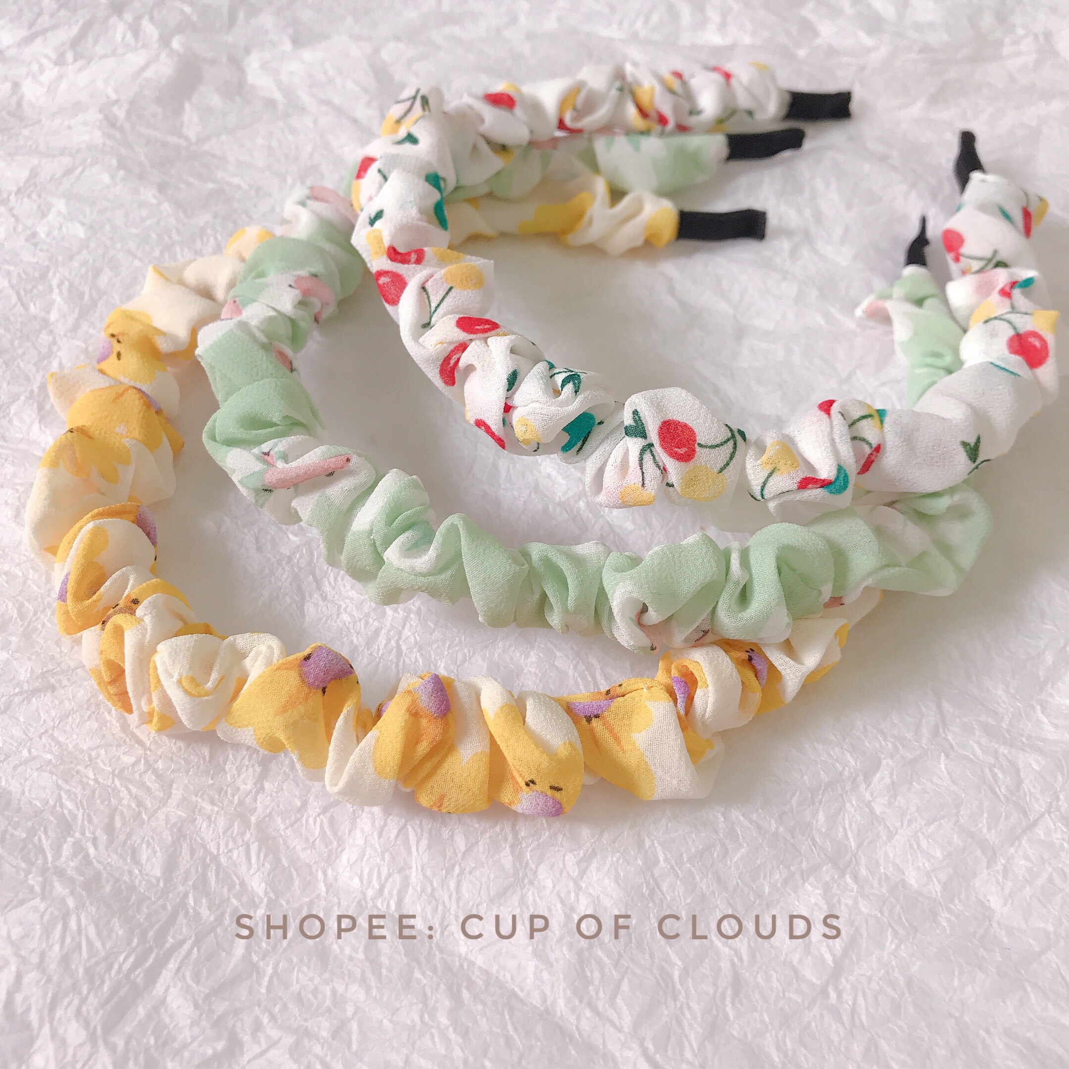Băng đô cài tóc bọc vải hoạ tiết hoa nhí cup of clouds