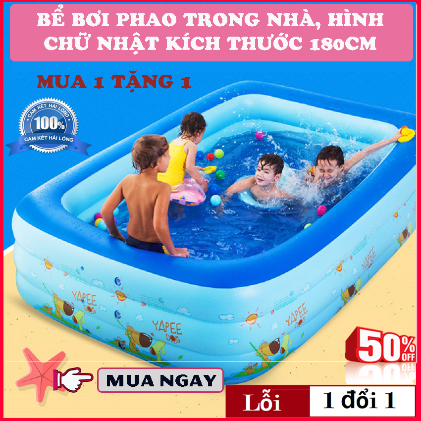 Hồ Bơi Chữ Nhật Kích Thước 1M8 - Hỗ trợ Phát Triển Chiều Cao cho bé sau này, Chất Liệu Bền Bỉ - Bể Bơi Trong Nhà An Toàn Cho Bé, Bể Bơi Phao 3 Tầng Cho Bé Kích Thước 180Cm, Trò Chơi Ngoài Trời Cho Bé - BBINSTORE