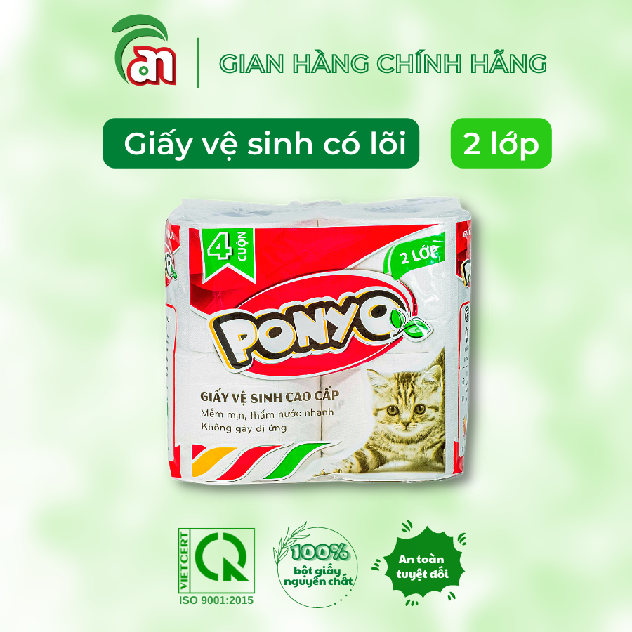 Giấy vệ sinh cuộn nhỏ có lõi ponyo 2 lớp lốc 4 cuộn - thiên an nam paper