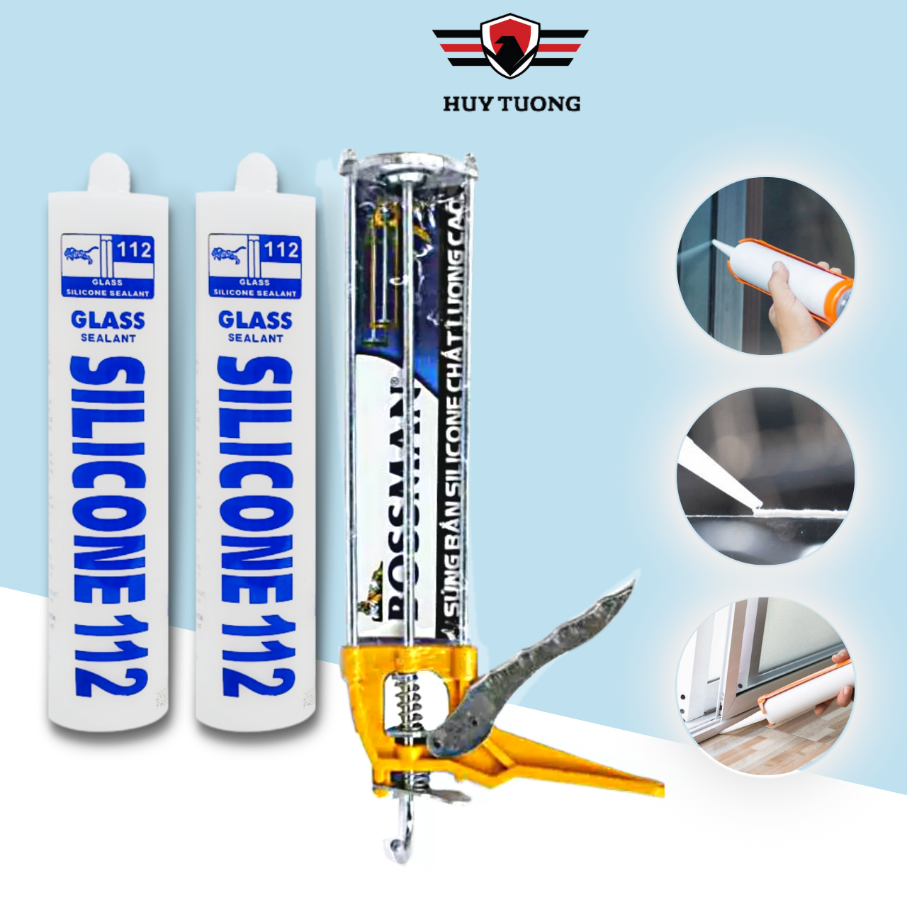 Hai chai keo dán Silicon 112 Trắng Trong + Bộ dụng cụ bắn keo - BetterLife