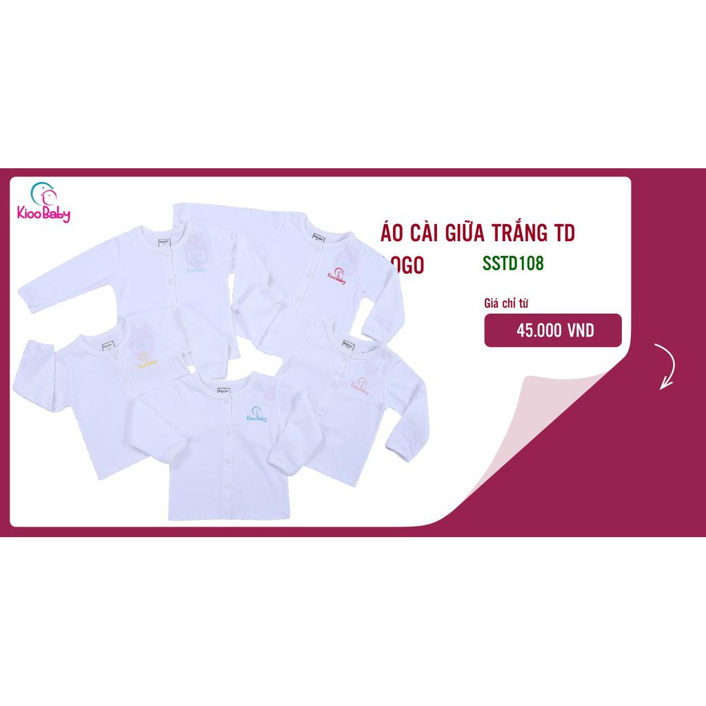 Kioobaby - Áo Tay Dài Cài Giữa Trắng Logo