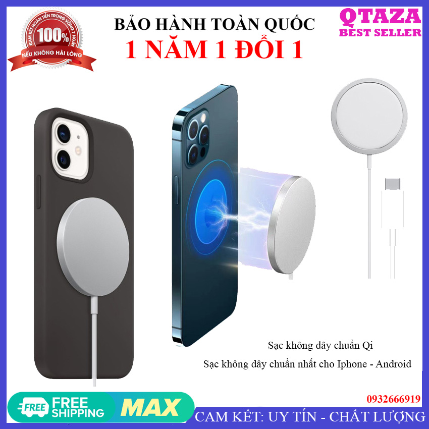 Sạc không dây MagSafe sử dụng cho sử dụng cho tất cả các dòng điện thoại, Đồng hồ thông minh chuẩn Qi QTAZA-B03