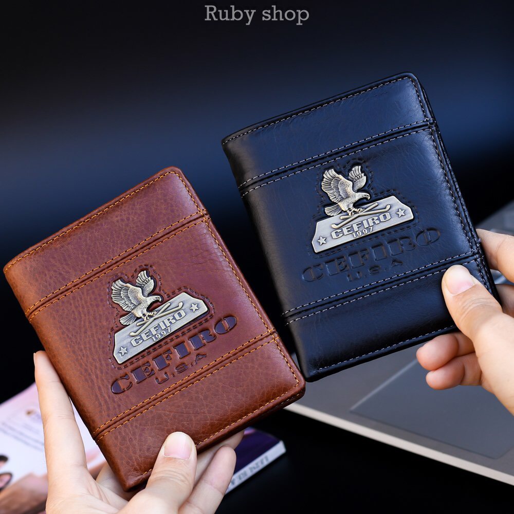 Bóp | Ví nam da bò thật cao cấp CEFIRO 1997 dáng đứng 2 màu Đen/Nâu phiên bản đặc biệt có nhiều ngăn đựng tiền và thẻ tiện dụng