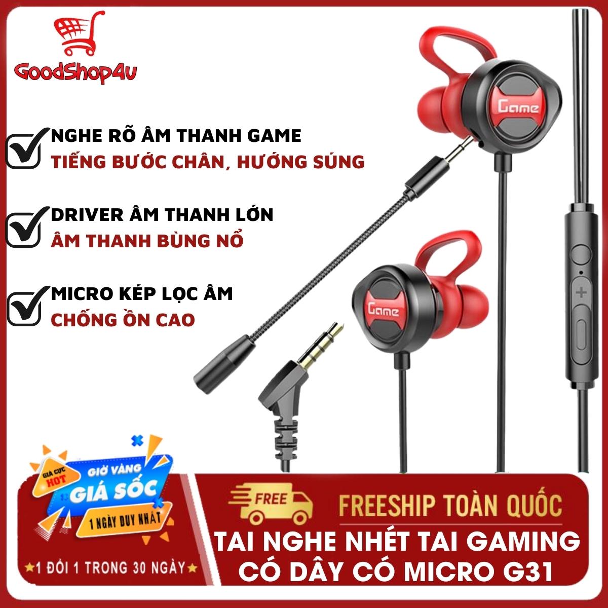 Tai nghe nhét tai có dây gaming G31 | Tai nghe gaming cho điện thoại, máy tính, PC, Laptop, tai nghe nhét tai có micro