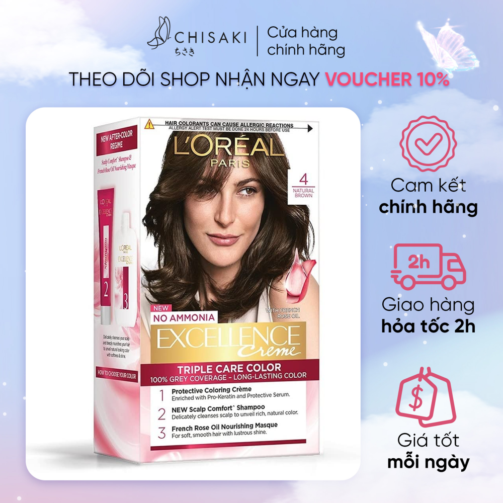 Màu nhuộm l'oreal dưỡng tóc phủ bạc 4 nâu tự nhiên 172ml