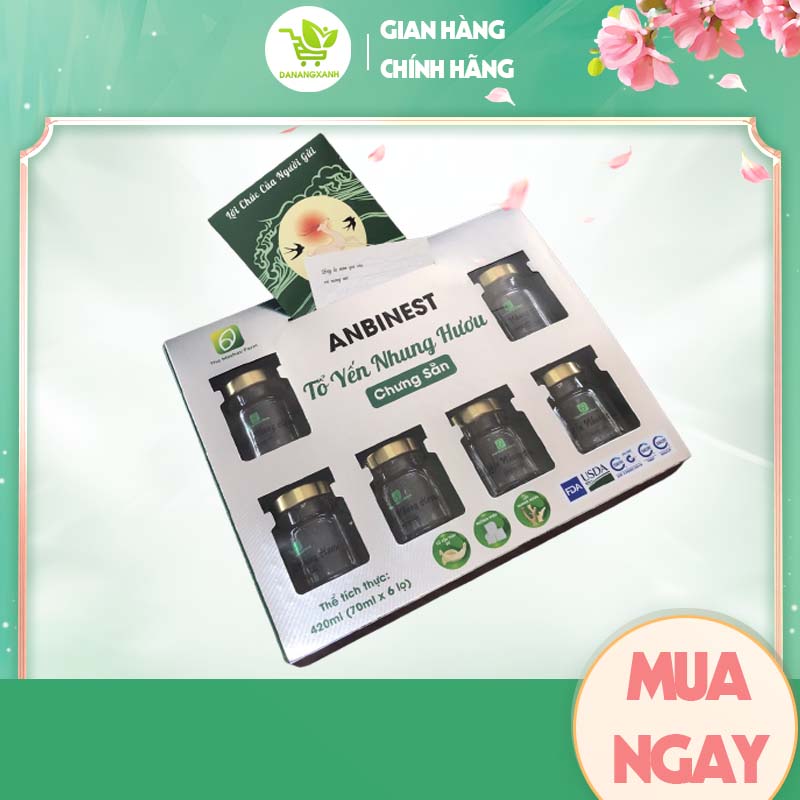 Tổ Yến Nhung Hươu Chưng Sẵn Anbinest Khay quà 6 hũ, nhung hươu kết hợp với yến tổ chưng đường phèn bồi bổ sức khỏe