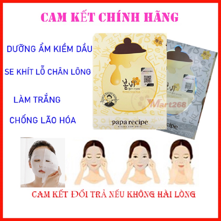 Mặt Nạ Cấp Ẩm Dưỡng Da Hàn Quốc Papa Recipe , Mật Ong, Kén Tằm, Bơ, Ngọc Trai, Ốc Sên JM Solution, Trắng Da, Chống Lão Hóa