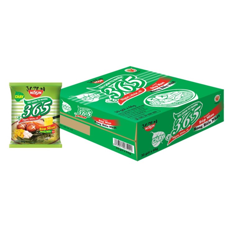 Mì không chiên Nissin 365 chay súp miso rong biển Nhật Thùng 30 gói