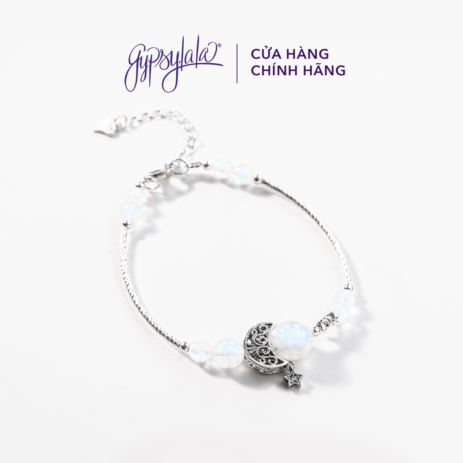 Lắc tay đá ánh trăng thiên nhiên may mắn charm bạc 925 sp002754 gypsy.lala