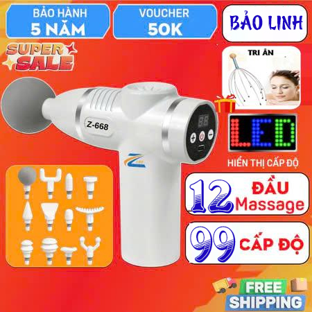 Máy mát xa cầm tay ZLIFE Z668, súng massage cầm tay mini đa năng chính hãng cao cấp 12 đầu matxa