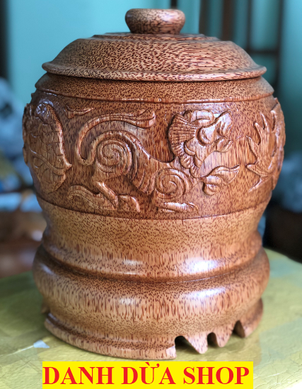 TẶNG ẤM TRÀ -  Có Video -  Bình giữ nhiệt  Bộ Giữ ấm trà bằng gỗ dừa LONG LÂN QUY PHỤNG - HÀNG LOẠI 1  - mỹ nghệ dừa Bến Tre - DANH DUA SHOP