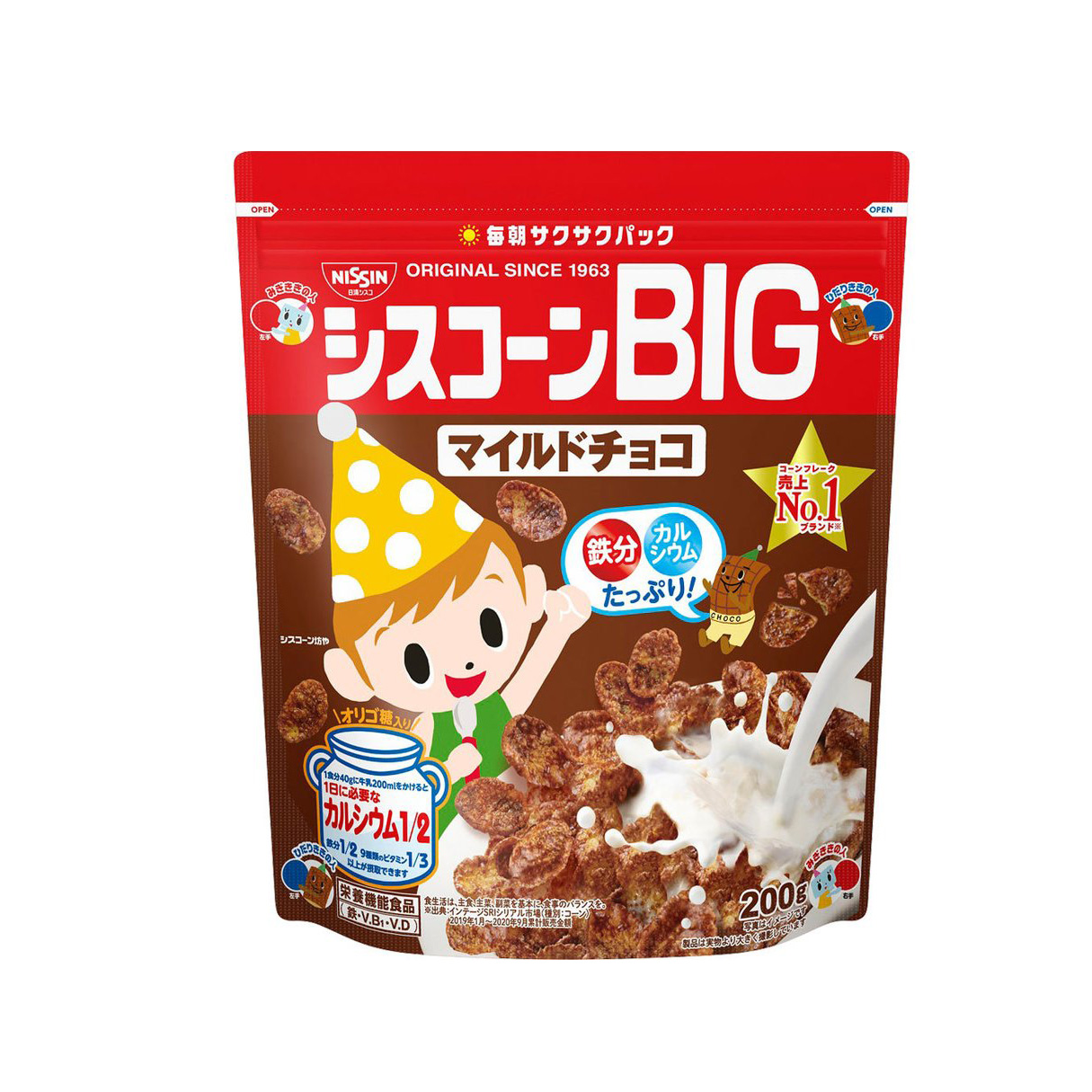 Ngũ Cốc Dinh Dưỡng Nissin Ciscorn Big Mild Choco 9 Loaị Vitamin Vị Giòn Tan Giảm Chất Béo Cho Bé Từ 3 Tuổi 200g - Hàng Chính Hãng